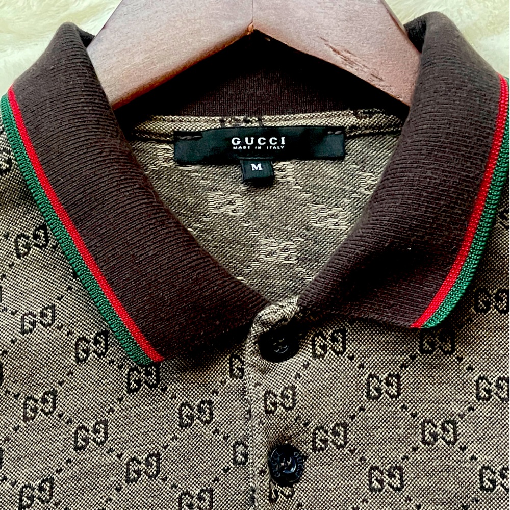 Authentic Mens-Gucci polo Brown on brown monogram-